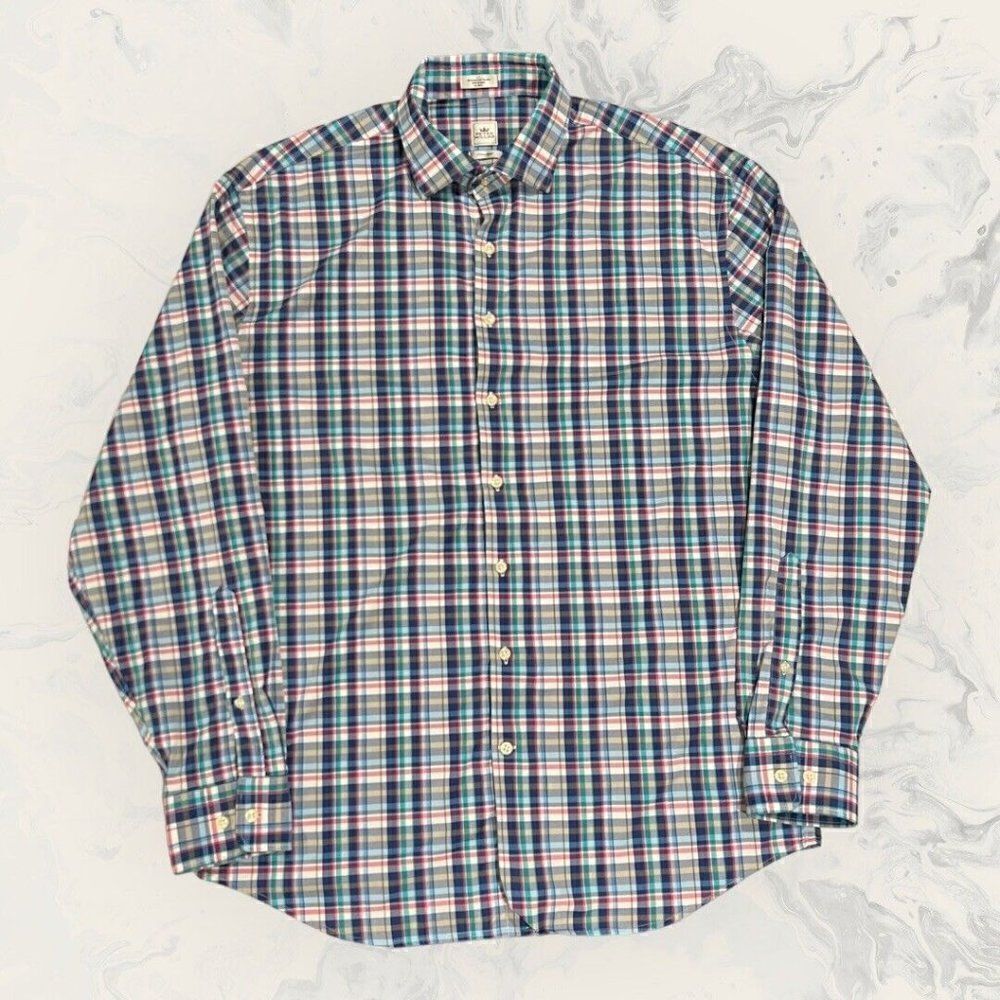 Peter Millar Mens Crown Sport Shirt Long Sleeve Blue Pink Green Plaid Size LT
